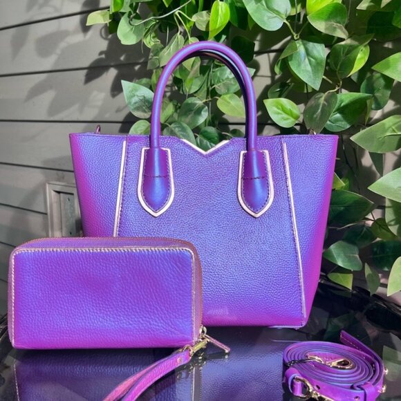 IRIDESCENT Fushia & MIRRORED Mauve Leather Medium Michael Kors Purse & Wallet - Picture 4 of 10